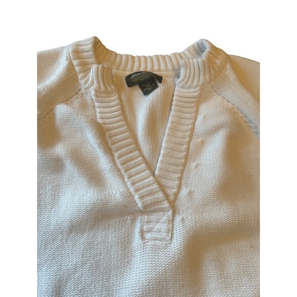 Eddie Bauer  V-Neck Sweater L Tall 100% Cotton White Coastal Old Money Preppy - Picture 3 of 6